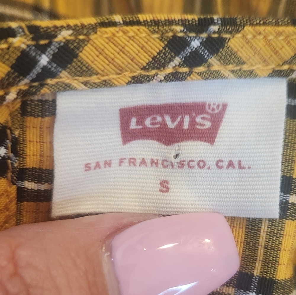Levi's Yellow and Black Plaid Aberdeen Taffeta Drop Waist Dress Small (7672) - Picture 6 of 9